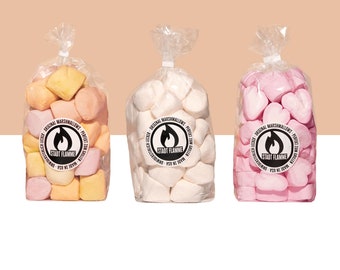 3x Marshmallows Kit mit Original-Marshmallows (Made in USA), Frucht-Marshmallows (Made in USA) & Herz-Marshmallows | inkl. 6 BBQ-Sticks