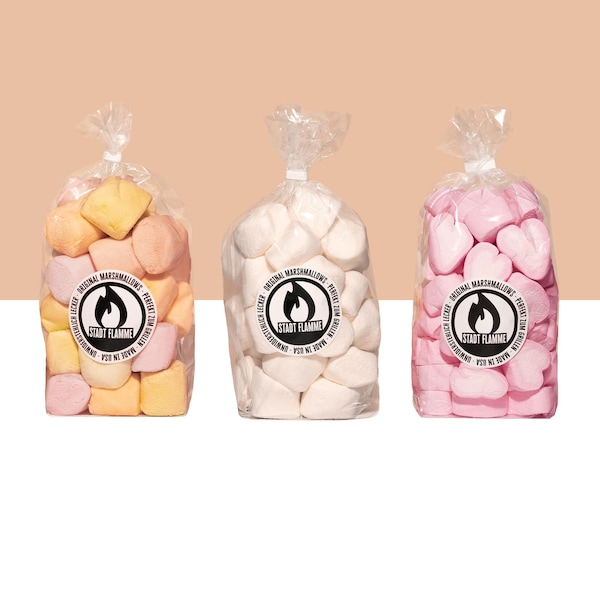 3x Marshmallows Kit mit Original-Marshmallows (Made in USA), Frucht-Marshmallows (Made in USA) & Herz-Marshmallows | inkl. 6 BBQ-Sticks