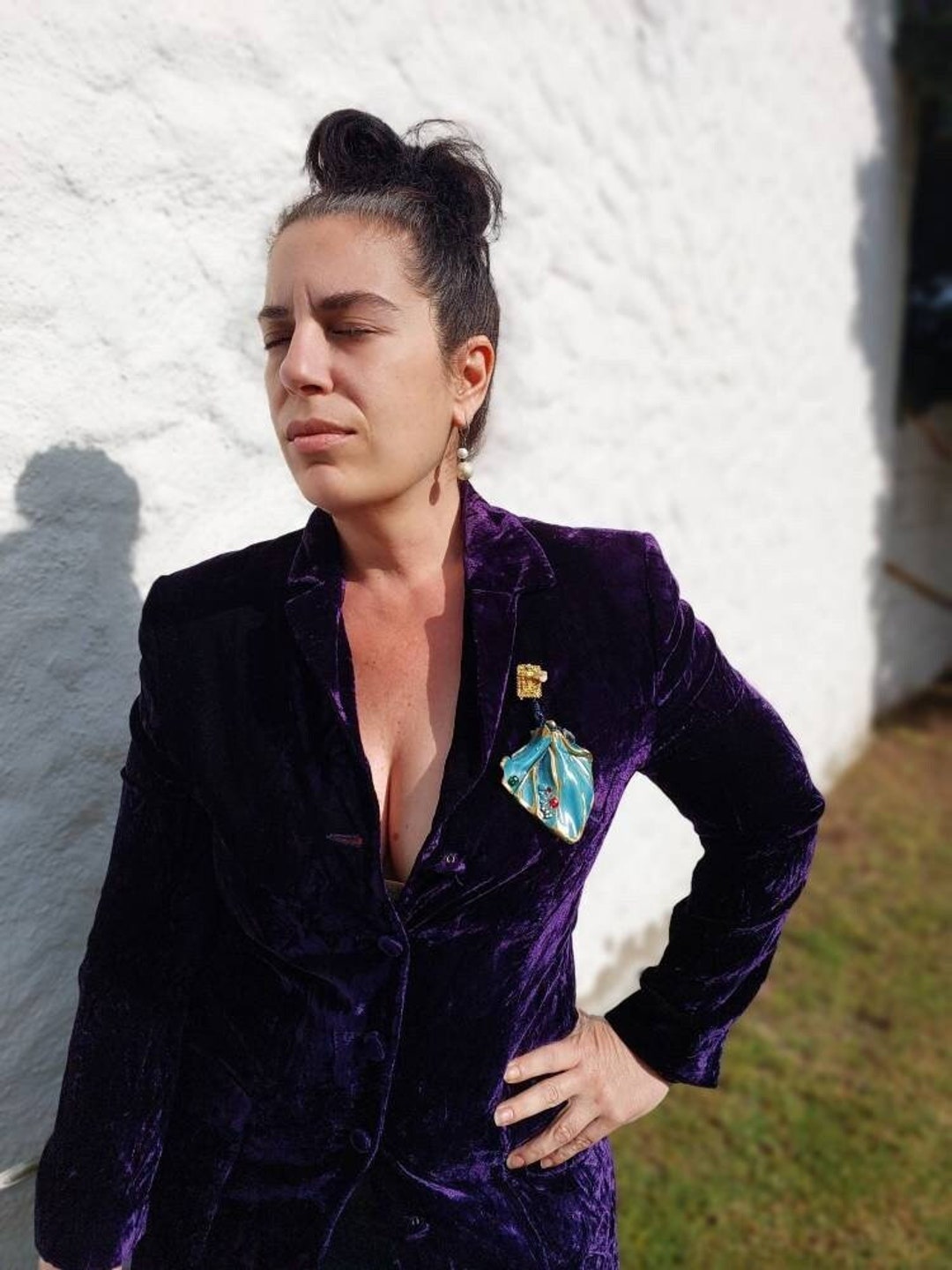 Ceramic Large Heart Brooch, Statement Ocean Blue Jewelry for Women