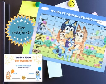 Printable potty training chart digital download Blue dog PDF & PNG included, free completion certificate included