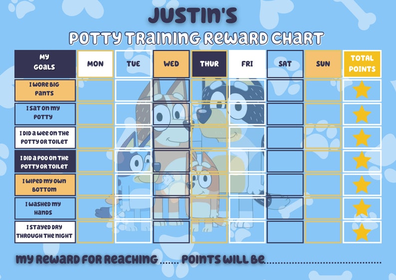 Bluey Themed Personalised Printable Potty Training Chart Digital ...