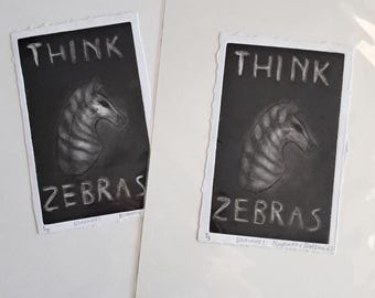 Think Zebras | Mock Mezzotint Print