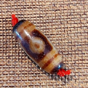 Special Pattern 3-Eyed Totem Tibetan Old Agate DZI Beads (28mm x 12mm)