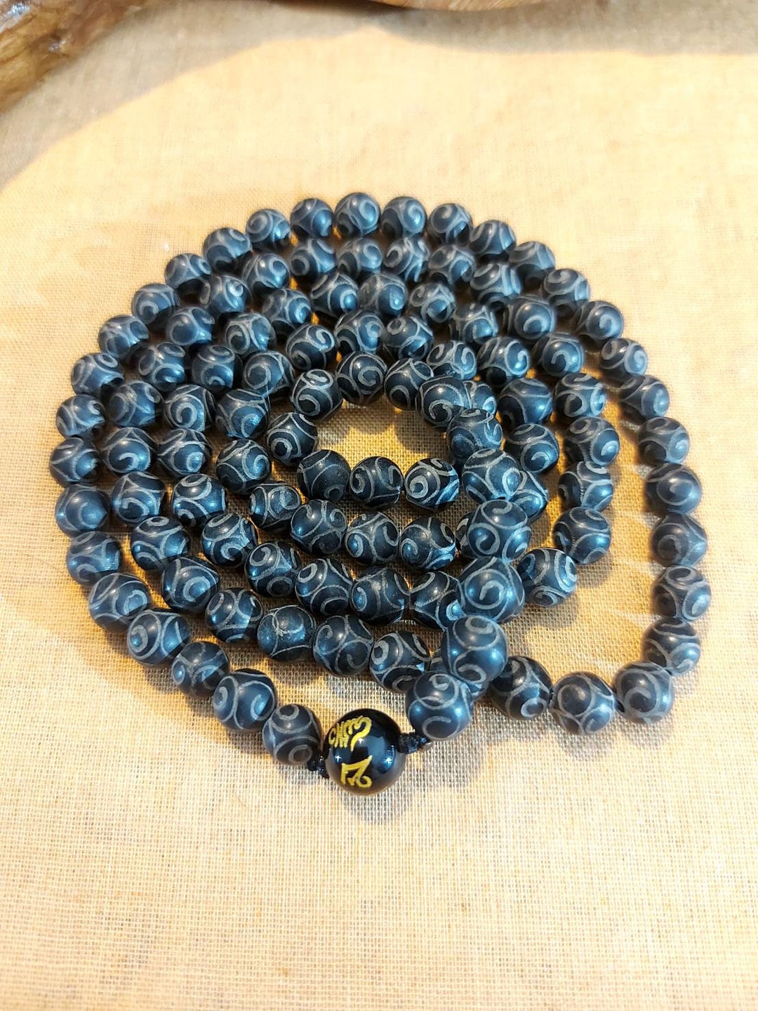 108 Beads Special Pattern Ruyi Beads Tibetan Agate DZI Beads Necklace ...