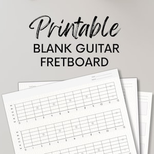 Gráfico de braço de guitarra em branco para impressão, diagrama de pescoço, professor, aluno, escala musical, padrão americano, tamanho de letra, reprodução de 6 cordas, download instantâneo PDF