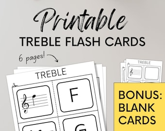 Treble Clef Flash Cards for Beginner Musicians With Bonus Blank Music Note Flashcards for Students Printable Learn Notes Instant Download