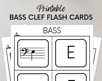 Printable Bass Clef Music Note Flashcards for Music Students Learning To Read Music Notation in Class Instant Download PDF Classroom Prints