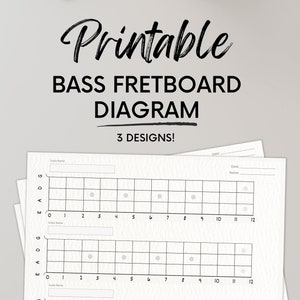 Printable Blank Bass Guitar Fretboard Chart Neck Diagram Teacher Student Music Scale Standard US Letter Play 4 String Instant Download PDF