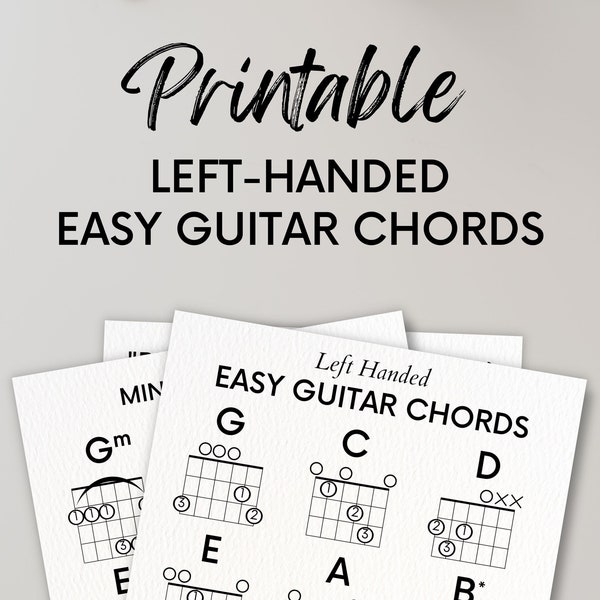 Druckbare Linkshänder Gitarre Akkord Charts für Anfänger Drucken Sie zu Hause auf Standard US Letter Größe Lernen Sie Sofort Download 22 Common Chords