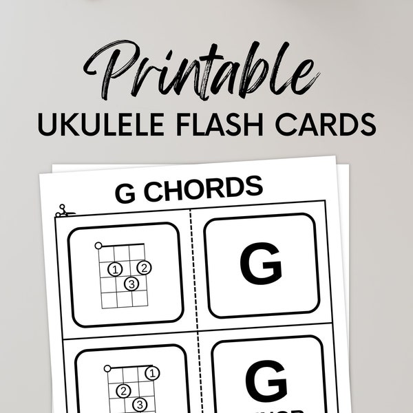 Ukulele Chord Flash Cards for Beginners With Bonus Chord Sheet Printable Home US Letter Size Play Ukelele Instant Download Teacher PDF Uke