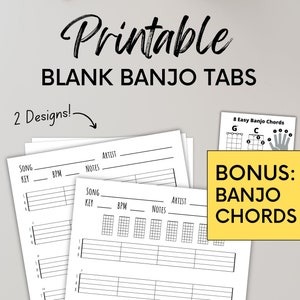Blank Banjo Tabs with Chord Charts: Bluegrass Music (PDF Download)