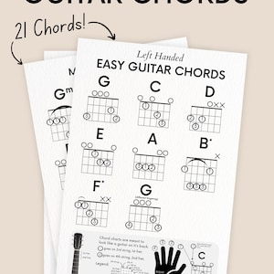 Left-Handed Guitar Chord Charts for Beginners – 21 Chords Large Print PDF