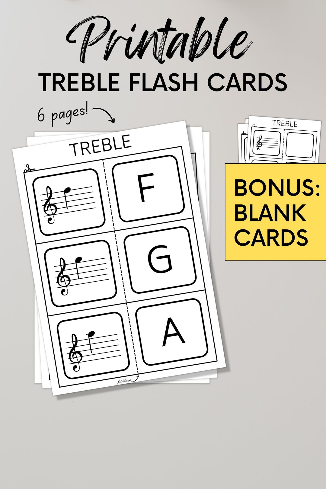 Treble Clef Flash Cards for Beginner Musicians With Bonus Blank Music