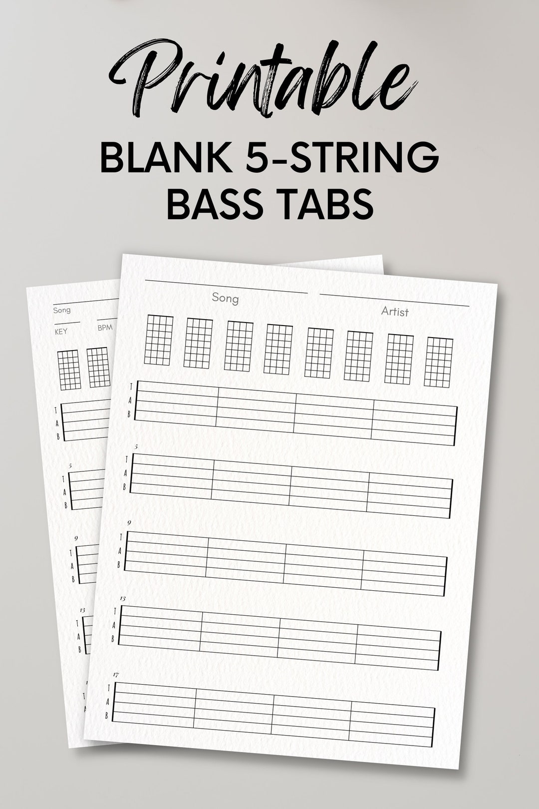 Blank 5 String Bass Tabs Plus Scale Charts for Beginners Printable at