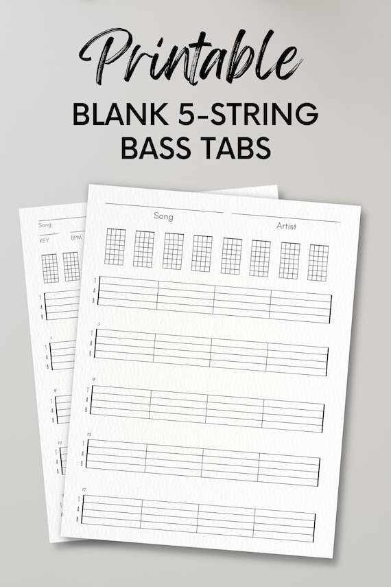 5-string Bass Guitar Tab Sheets With Fretboard Chart on Printable