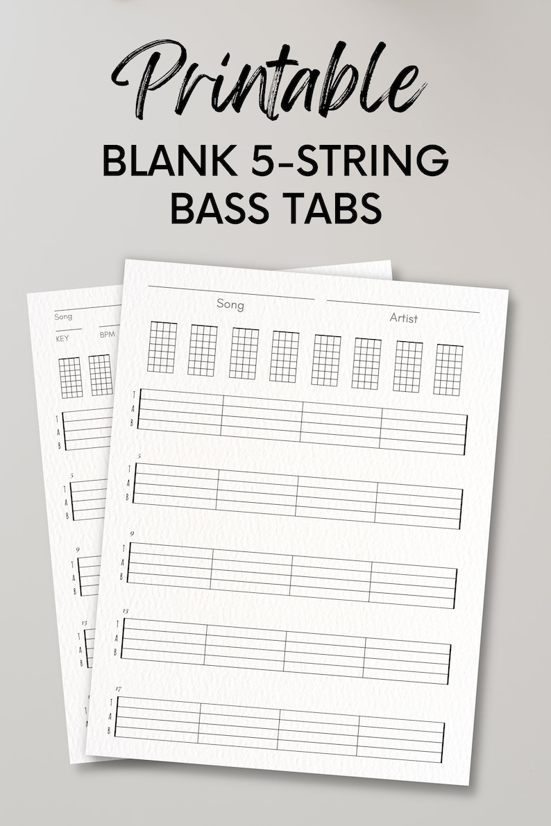 Blank 5 String Bass Tabs Plus Scale Charts for Beginners Printable at