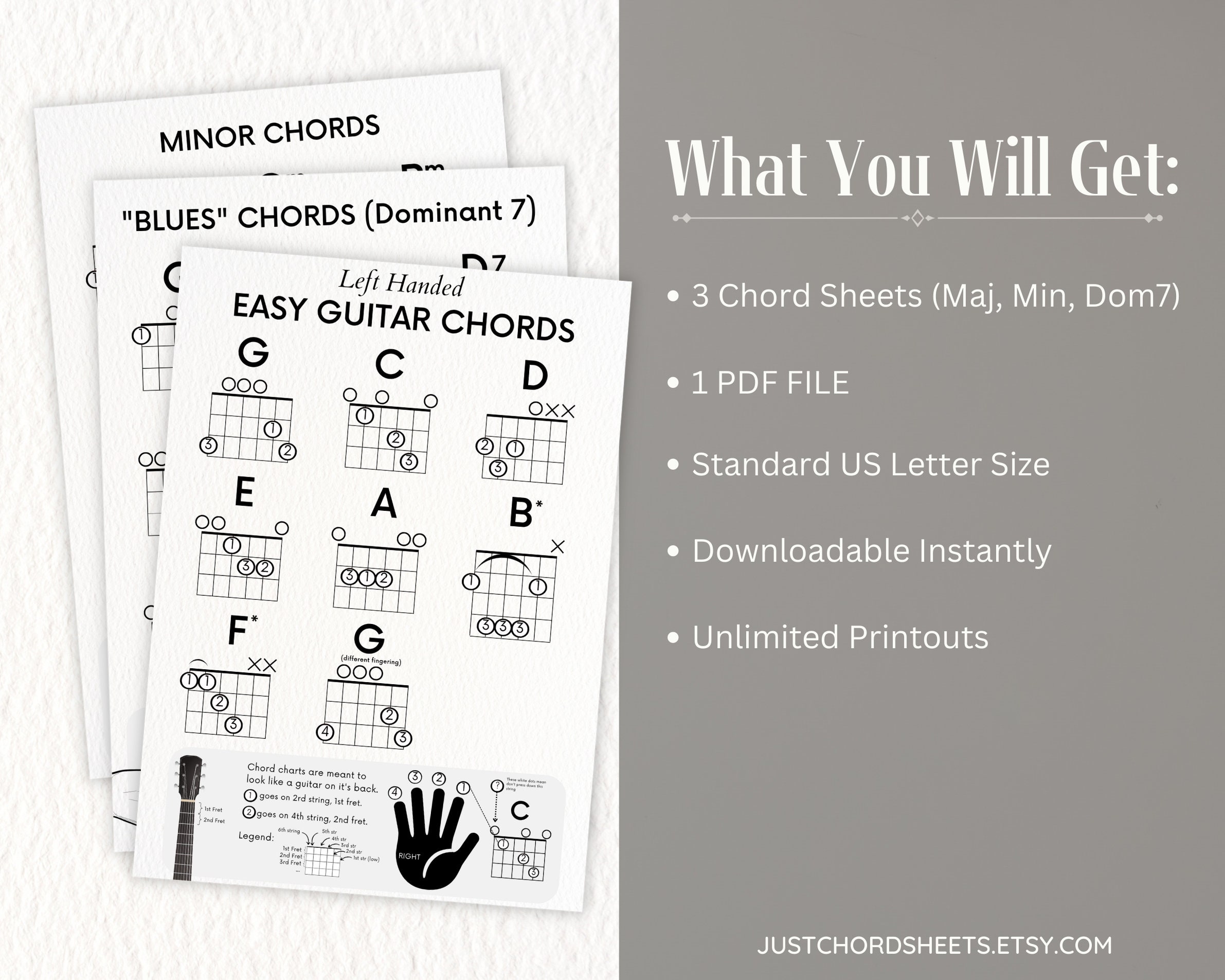 Printable Left Handed Guitar Chord Charts for Beginners Print at Home ...