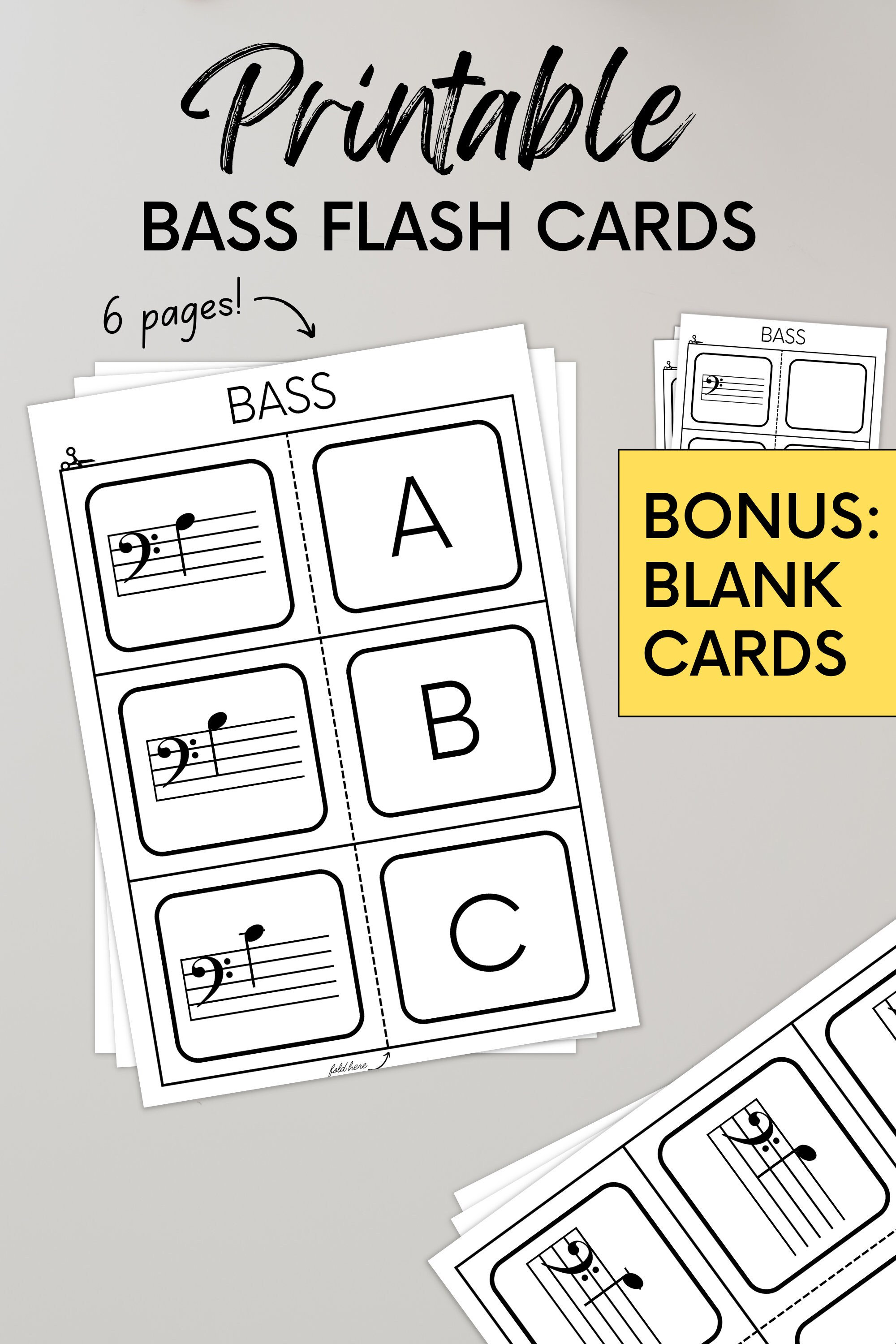 Printable Bass Clef Music Note Flashcards for Music Students Learning ...