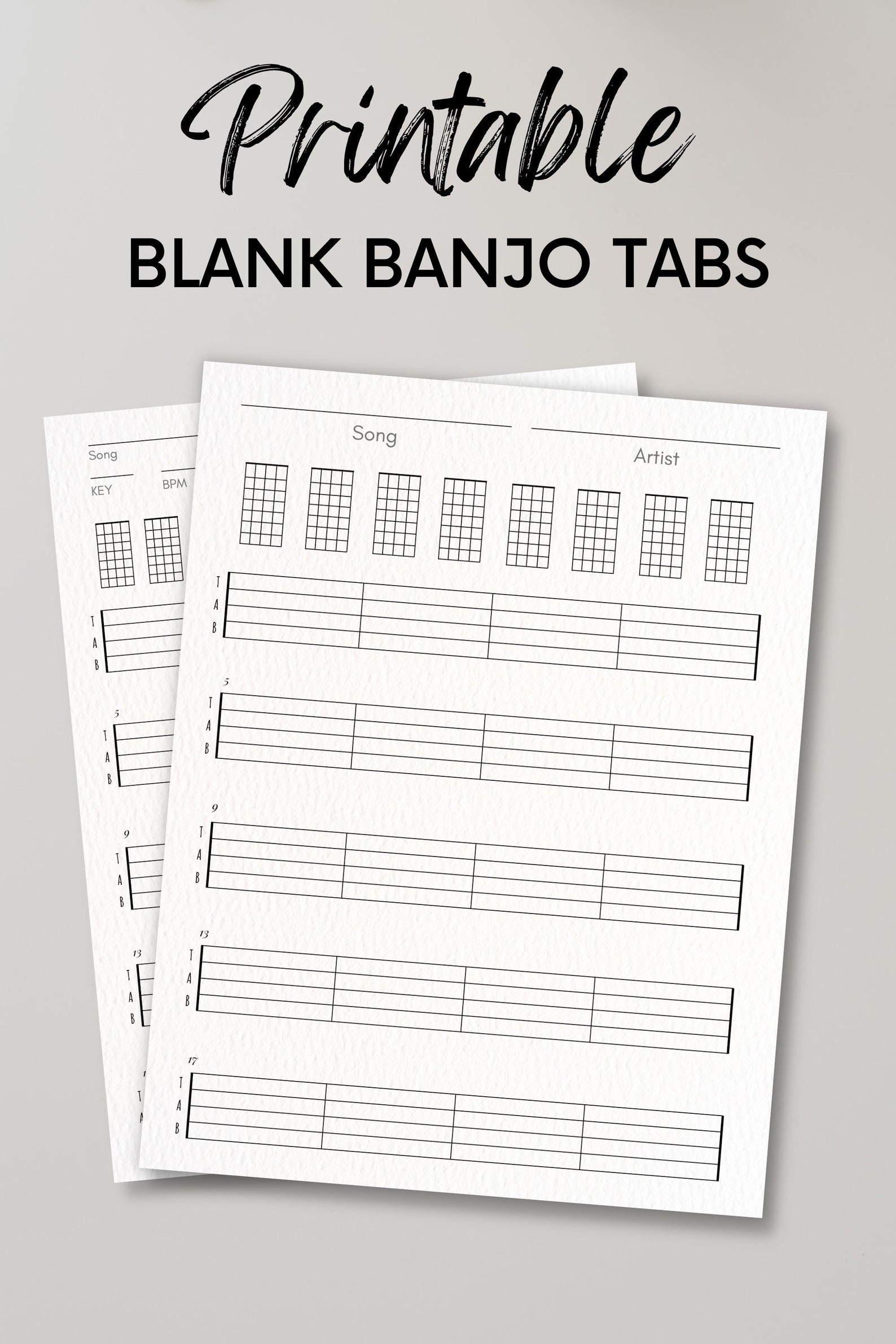 Blank Banjo Tabs Plus Chord Charts for Beginners Bluegrass Printable at ...