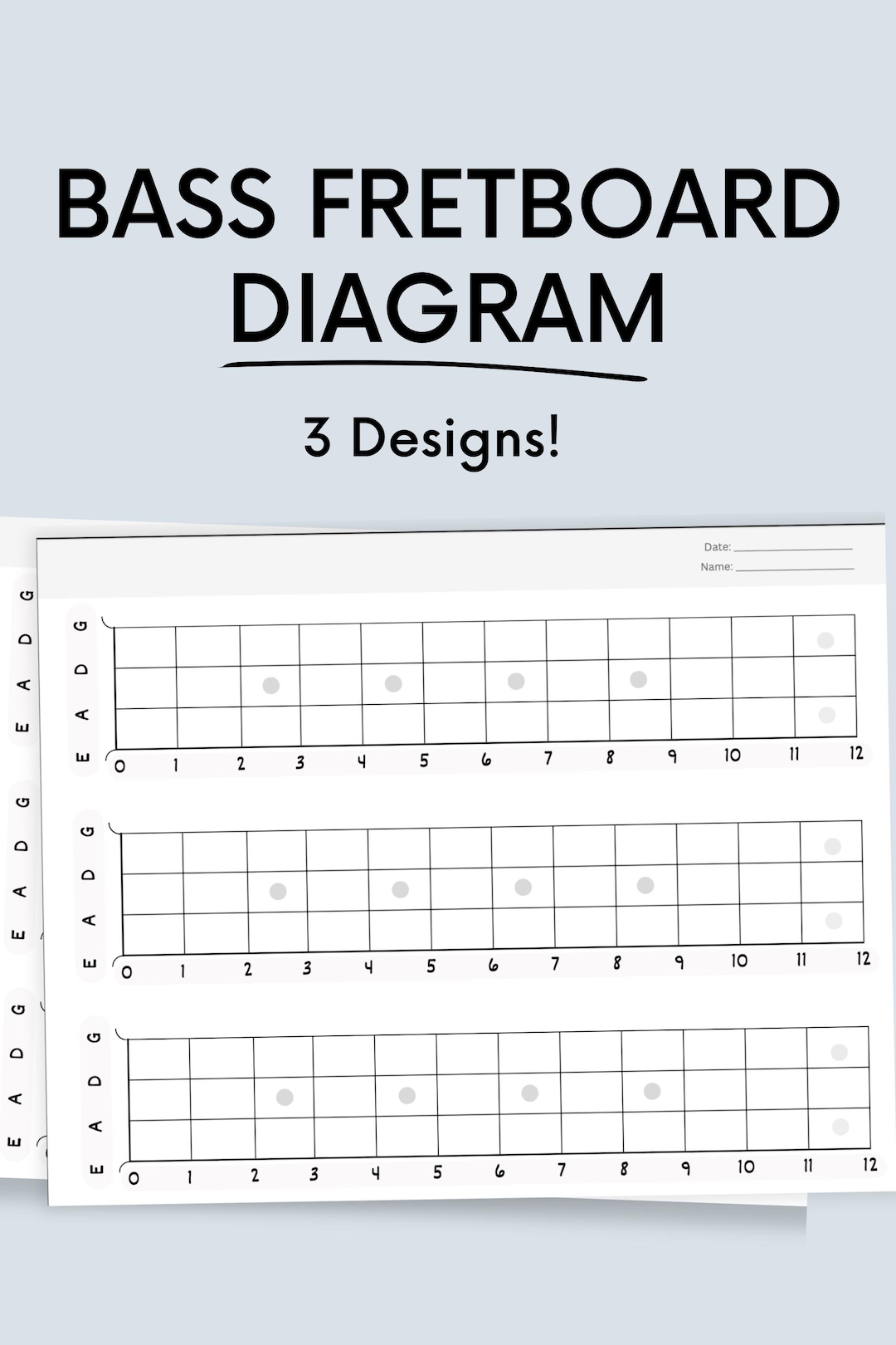 Bass Guitar Fretboard Chart – Printable Blank Neck Diagrams on PDF - Etsy