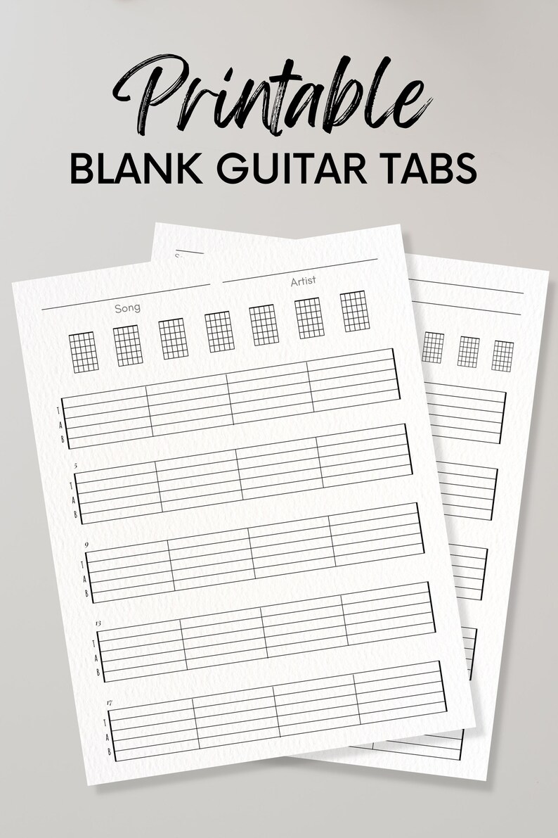 Blank Guitar Tabs Plus Chord Charts for Beginners Printable at Home on ...