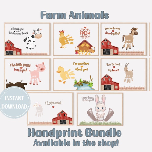 Farm Animal Handprint Craft Bundle Printable Personalized DIY Keepsake Art for Farmhouse Decor and Gifts - 8 Cute and Loving Gift Ideas