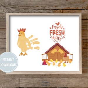 Farm Fresh Eggs - Chicken Handprint Craft Personalized DIY Keepsake Art for Farmhouse Decor and Gifts