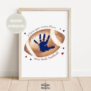New York Football Handprint Art Printable Diy Instant Download Prezent na Dzień Ojca dla Taty Miłośnika Piłki Nożnej Prezent Spersonalizowana Pamiątka