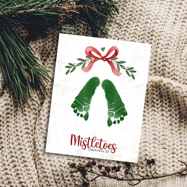 Mistletoes Footprint Art Footprint Craft DIY Gift Keepsake - My First Christmas Footprint Printable Craft