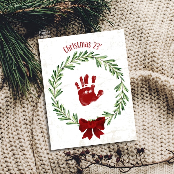 Christmas 2023 Wreath Handprint Art Handprint Craft DIY Gift Keepsake - My First Christmas Handprint Printable Craft