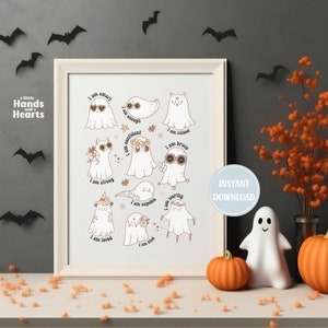 Afirmaciones de fantasmas retro dulces y espeluznantes para niños Arte imprimible Afirmaciones para niños Imprimir afirmaciones retro