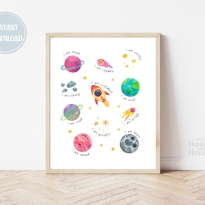 Space Affirmations for Kids Affirmations Wall Art Space Themed Affirmations Wall Art Space Printable