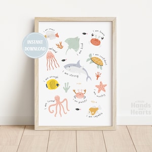 Ozean Affirmationen für Kinder Affirmationen Wandkunst Sea Life Affirmationen Wandkunst Ozean Tiere Printable