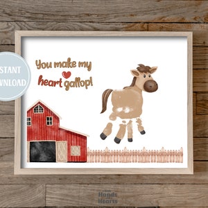 You Make My Heart Gallop - Horse Handprint Craft Personalized DIY Keepsake Art for Farmhouse Decor and Gifts - Instant Download