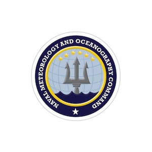 May include: A blue and gold circular seal with the text "NAVAL METEOROLOGY AND OCEANOGRAPHY COMMAND" around the edge. A trident with five stars is in the center of the seal.