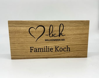 Oak door sign, personalized sign for the entrance area made of oak wood, entrance sign including engraving of your choice, front door sign