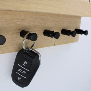 Personalized oak key rack, custom engraved key rack, key rack with shelf, key rack with stainless steel hooks image 5