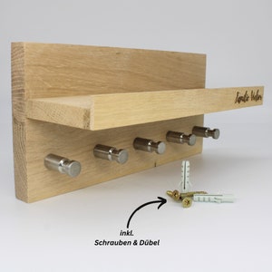 Personalized oak key rack, custom engraved key rack, key rack with shelf, key rack with stainless steel hooks image 6