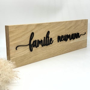 Personalized wooden sign, 3D family name sign oak, wedding gift, wooden sign including desired engraving, entrance sign for living area image 1