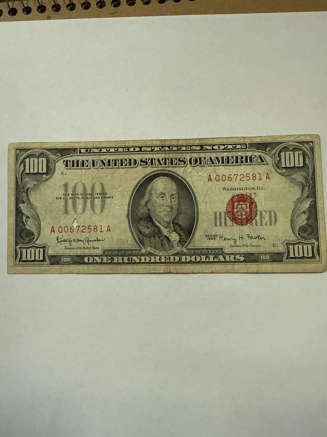 1966年 100ドル札（赤印） - Etsy 日本