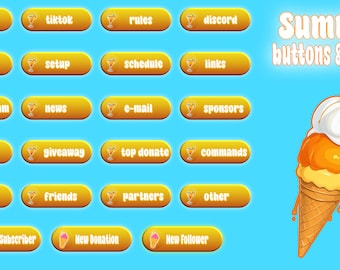 Summer Stream Buttons & Alerts - Orange Theme (PNG Digital Download)