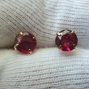 Vintage Natural Ruby 14kt Gold Stud Earrings - 2 Carat Set, Screwback Threaded Posts