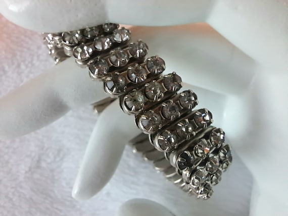 Vintage MidCentury Rhinestone Bracelet, Stretch S… - image 1