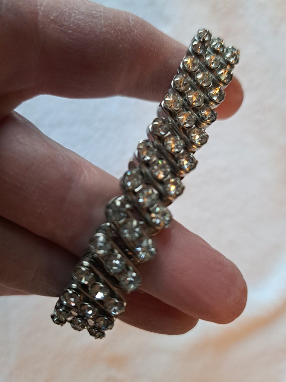 Vintage MidCentury Rhinestone Bracelet, Stretch S… - image 10
