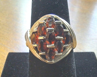 Vintage Garnet Sterling Silver Cluster Ring, Art Deco, Size 8
