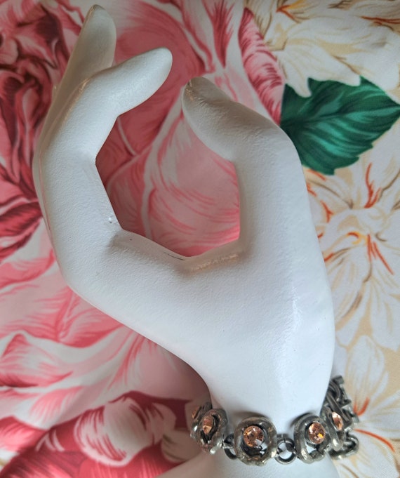 Vintage Pink Crystal Silvertone Bracelet, Designe… - image 4