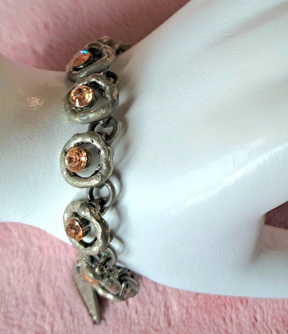 Vintage Pink Crystal Silvertone Bracelet, Designe… - image 1