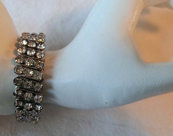 Vintage MidCentury Rhinestone Bracelet, Stretch S… - image 2