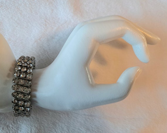 Vintage MidCentury Rhinestone Bracelet, Stretch S… - image 4