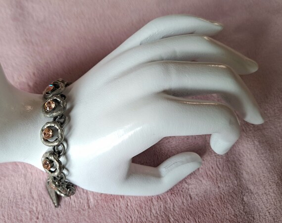 Vintage Pink Crystal Silvertone Bracelet, Designe… - image 2